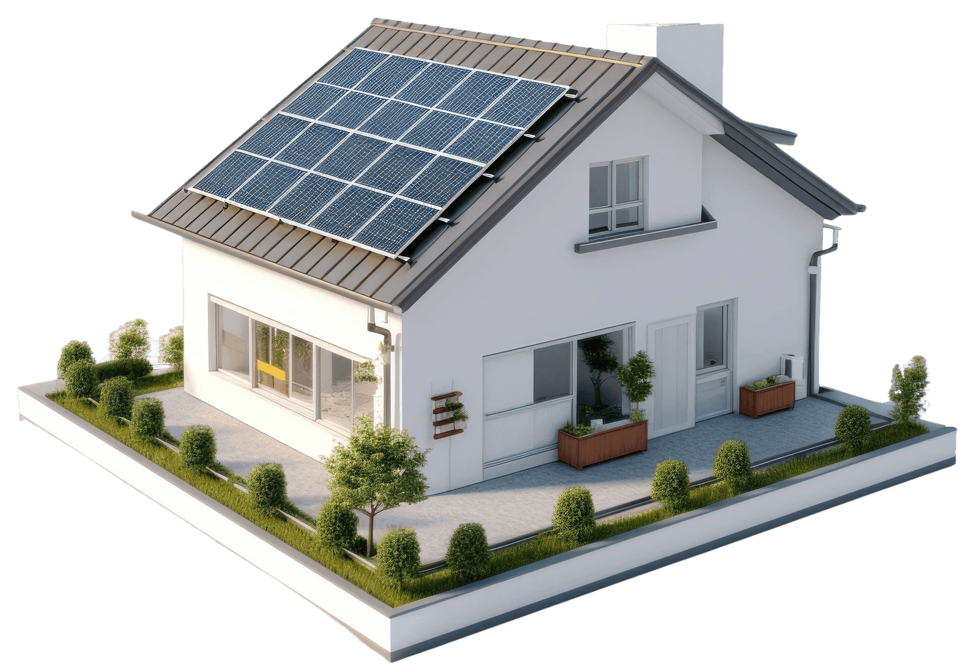 Workers inspecting a home rooftop solar setup